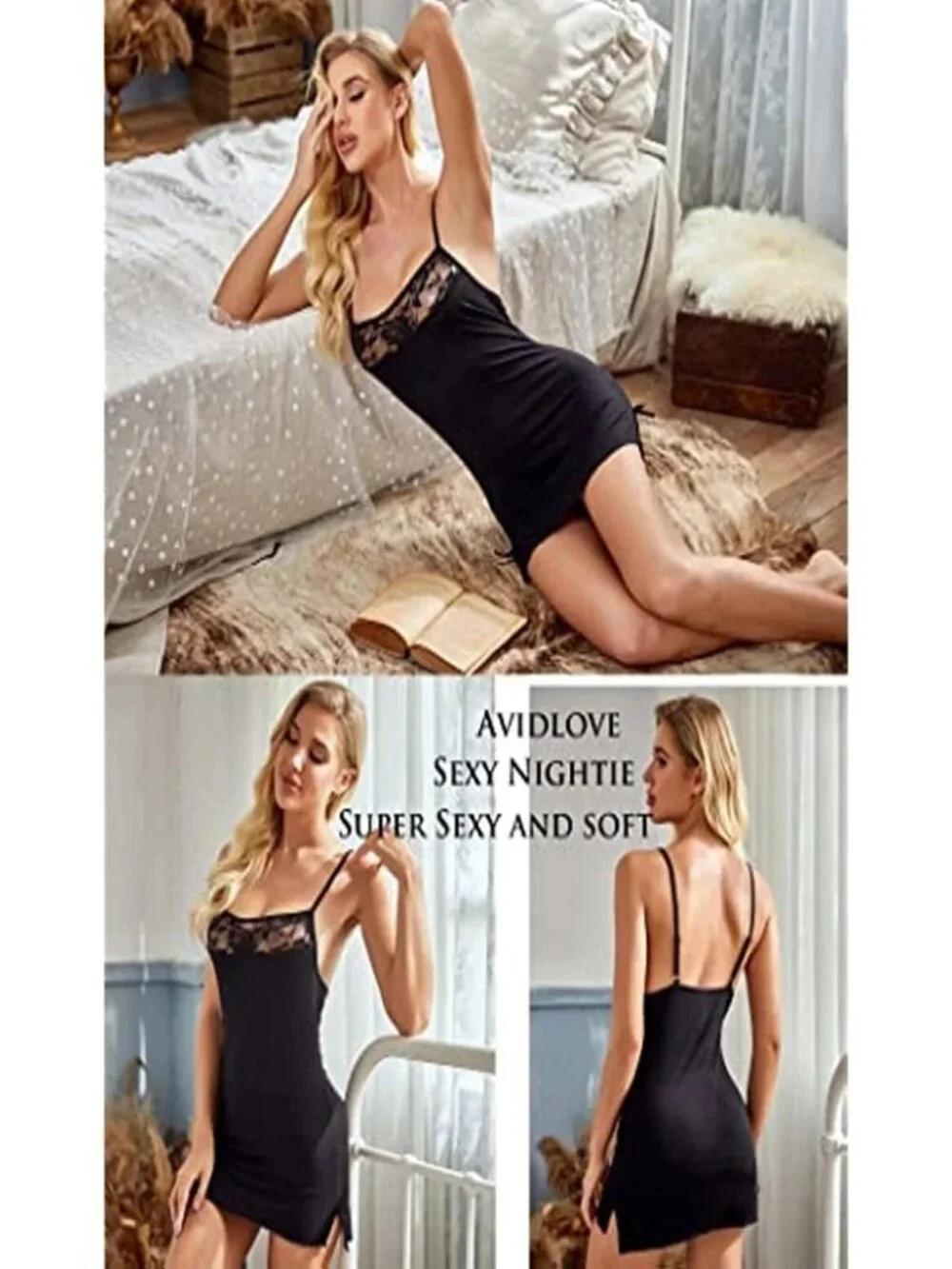 Women's Sexy Lingerie Sleepwear Lace Chemise Nightgown Babydoll Full Slips Dress